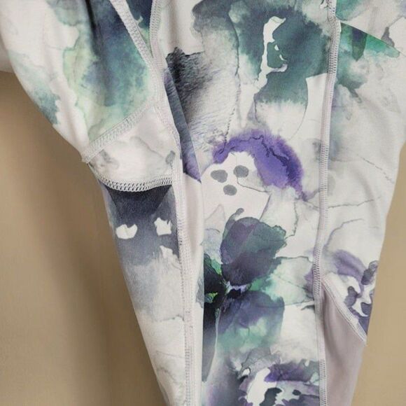 Athleta Size S Floral Mudra Capri Mesh Crop Leggings White Green Purple - Picture 6 of 12